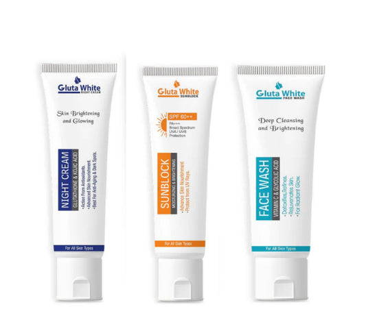 Gluta White 3-in-1 Kit (Night Cream + Sunblock + Face Wash)